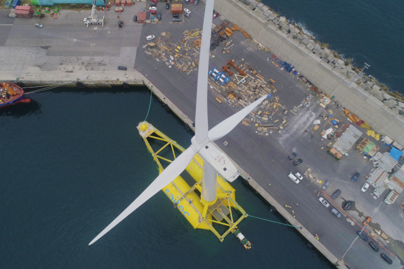 Imagine of a floating wind turbine by Saitec, a start-up advancing the global floating wind build-out.