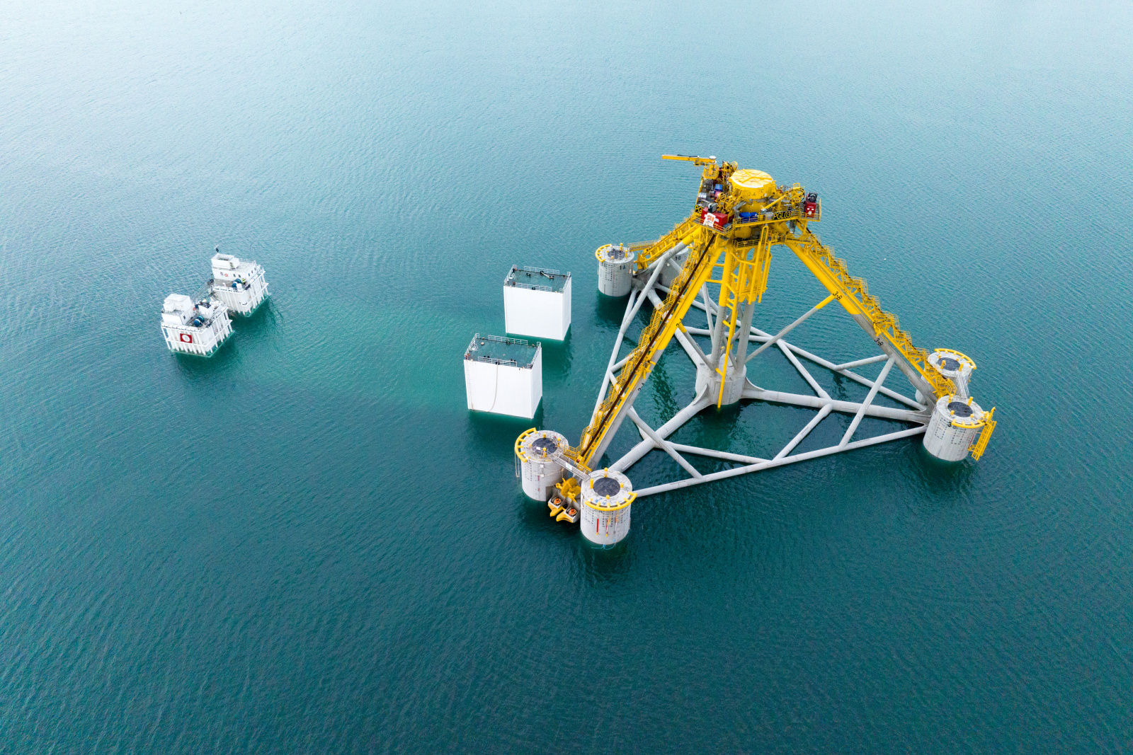 France floating wind: drone shot of Provence Grand Large (PGL) being constructed offshore