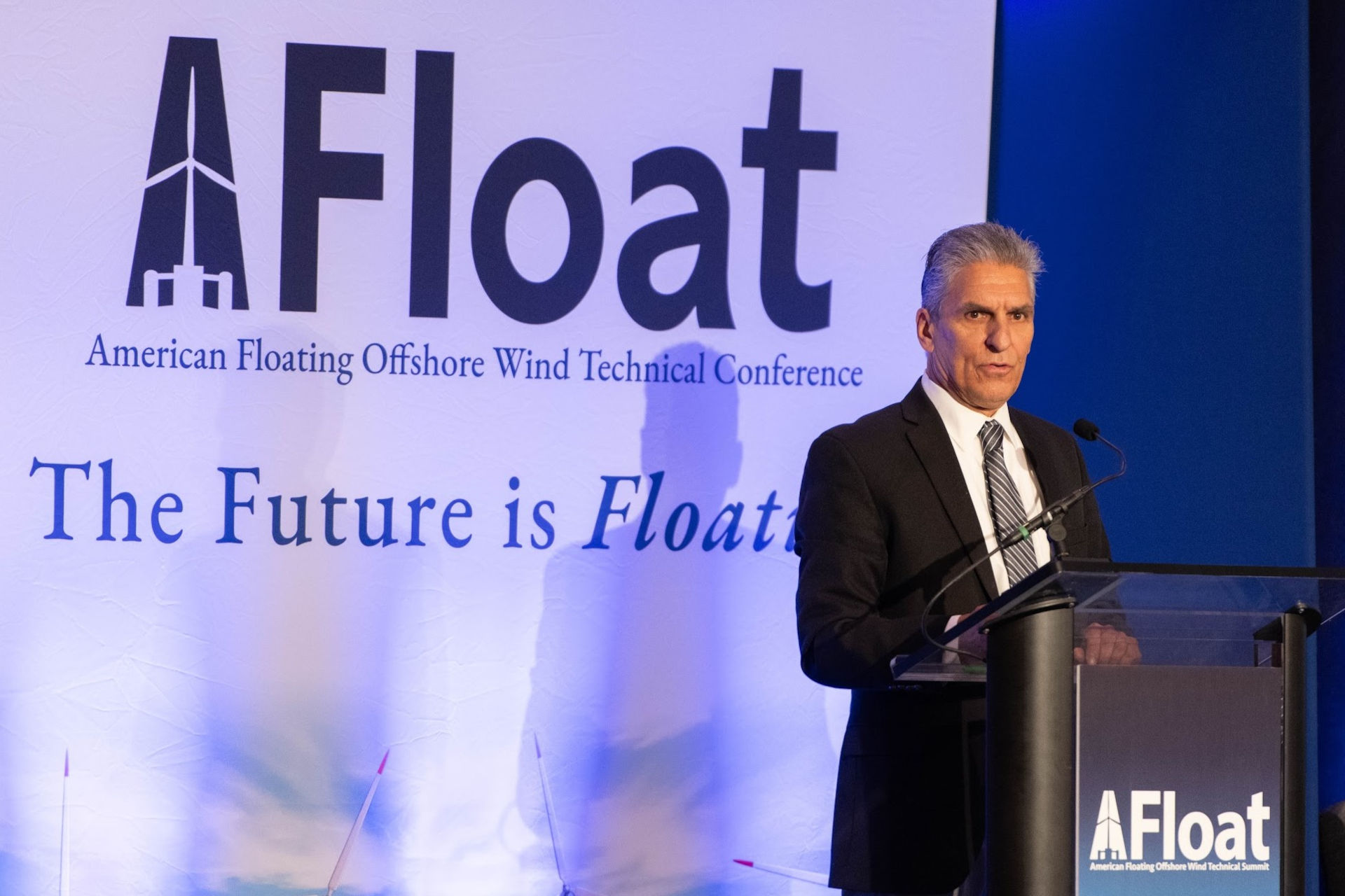 WIND WHISPERER: NREL offshore wind research chief Walt Musial speaking at 2023 AFLOAT floating wind conference in Maine, US (FOTO: MJ Gautrau)