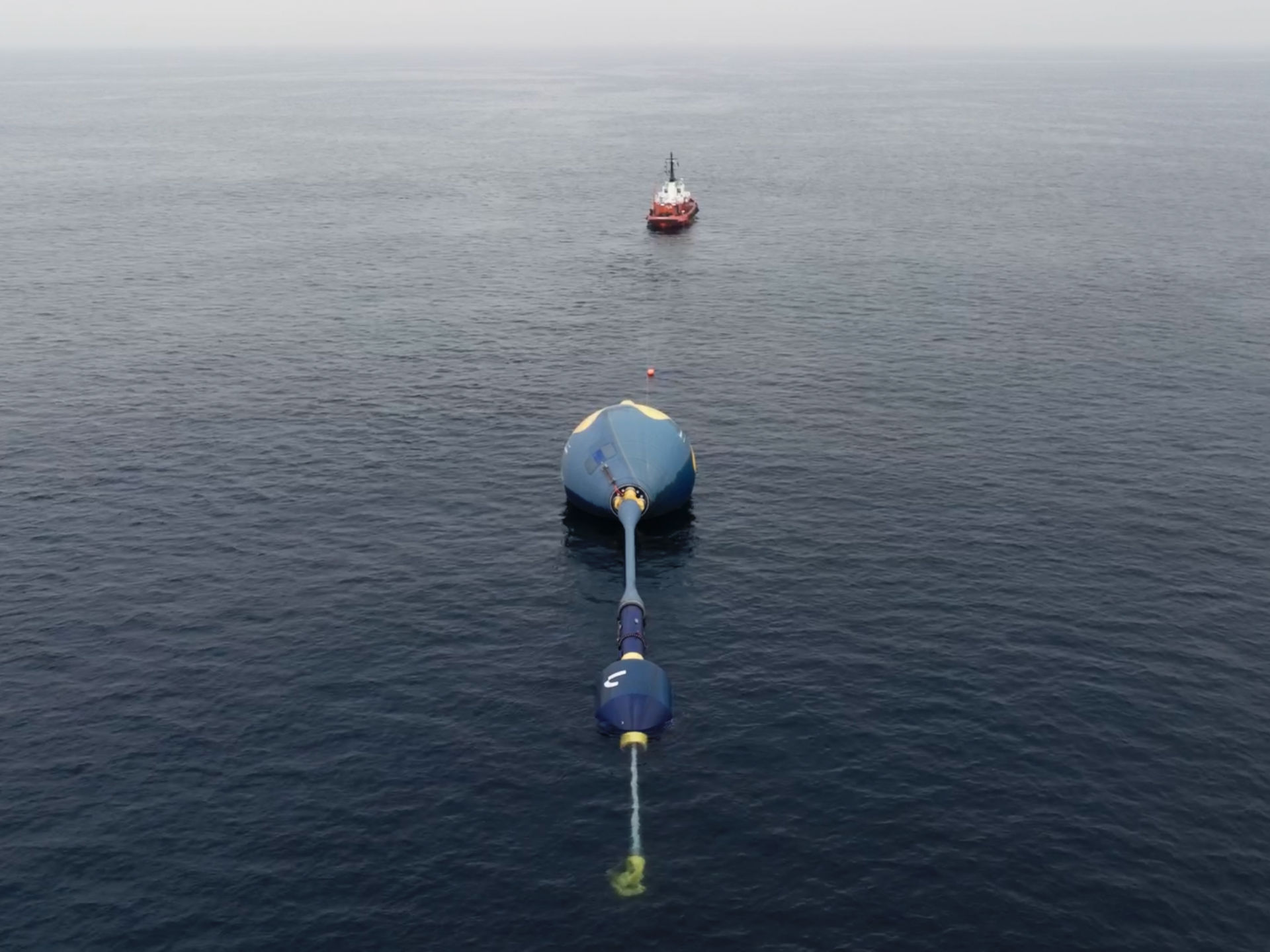 HEADING OUT TO SEA: First full-scale C4 wave power device in tow to its test site off Portugal (FOTO: CorPower Ocean)