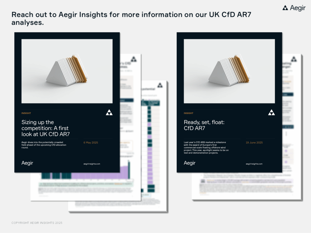 Reach out to Aegir Insights for more information on our UK CfD AR7 analyses
